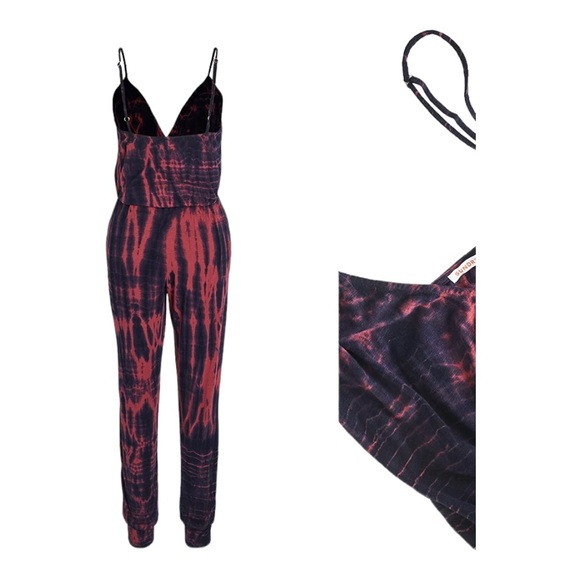 Sundry Wrap Front Spaghetti Strap Jumpsuit in Navy & Sailor Red - Picture 4 of 13
